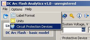 DCAFA Protective Device Dialogue Screen